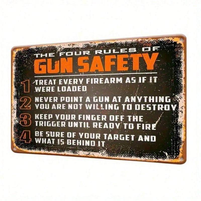 Vintage Metal Poster Gun Rules Tin Sign for Garage Wall