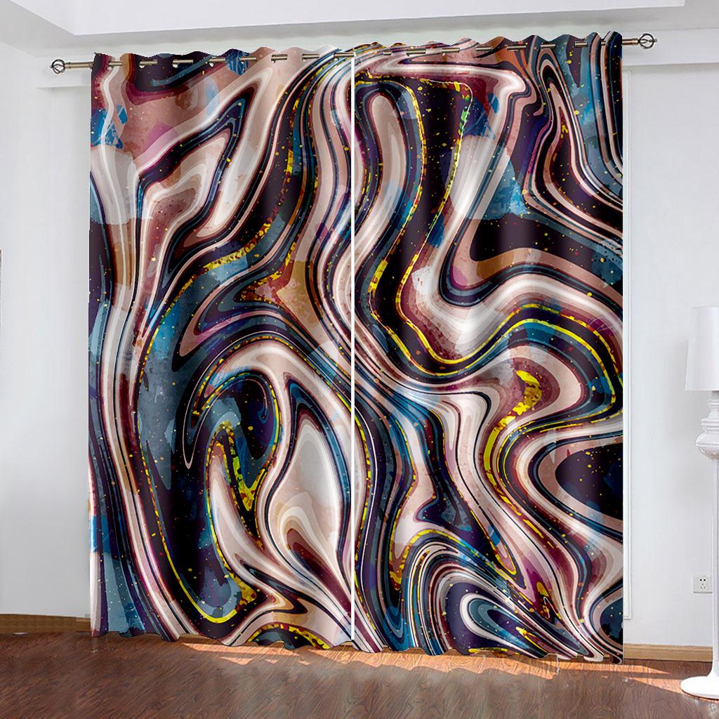 Cheap Custome Abstract Art Colorful Lines 3D Printing Window Curtains for Living Room Kitchen Home Decor Drapes 2 Panels