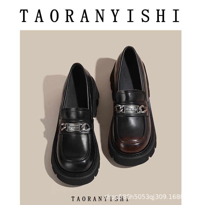 Thick-soled Women's New Retro Polished Small Leather Shoes, Small Inner Height Increase, Small Size 333.