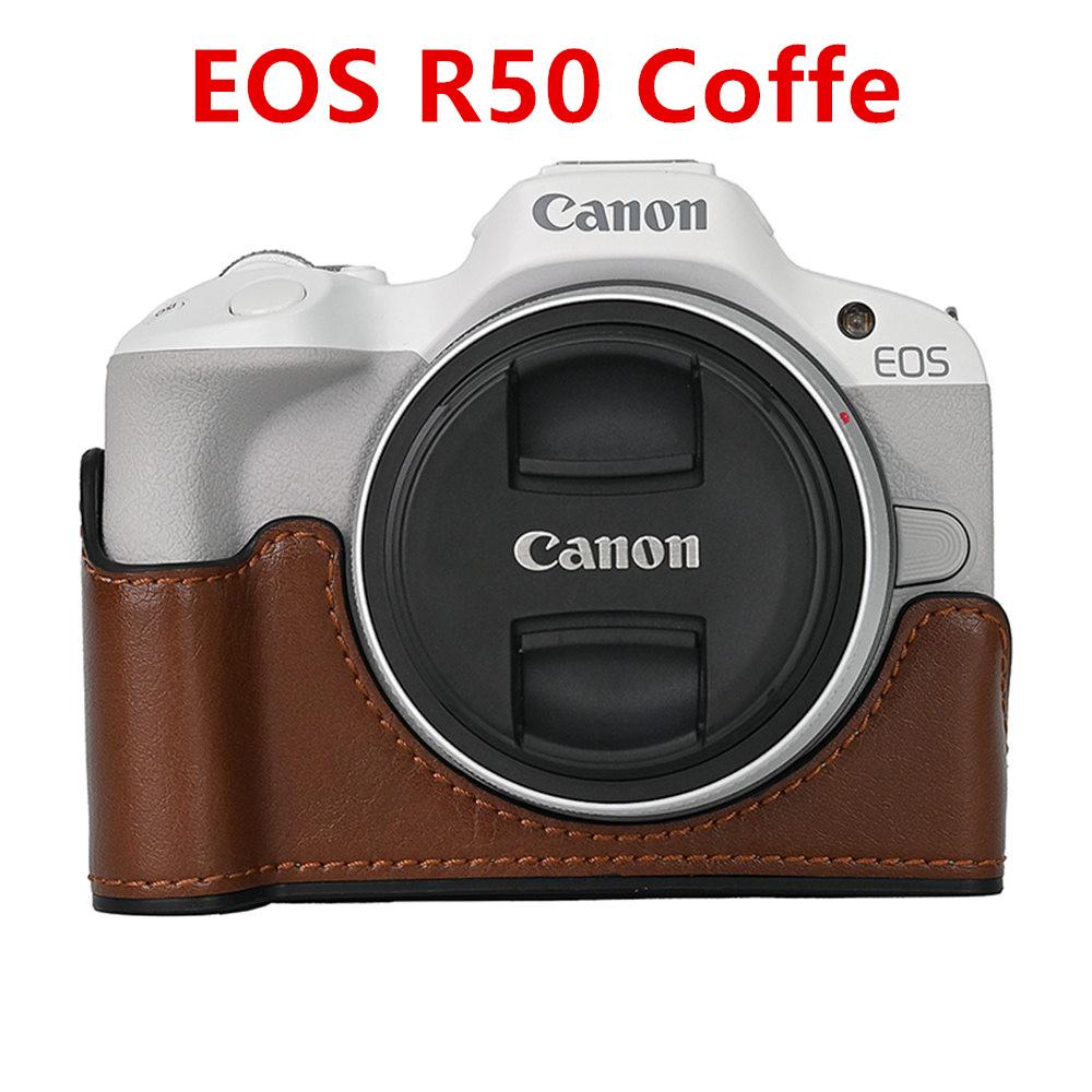 Camera Bag PU Leather Half Body Case for Canon EOS R50 R10 200D 200DII Battery Opening Bottom Cover