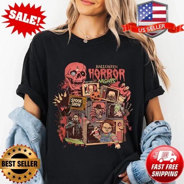 Halloween Horror nights Horror characters shirt, Universal Studios Scary movie 4XL