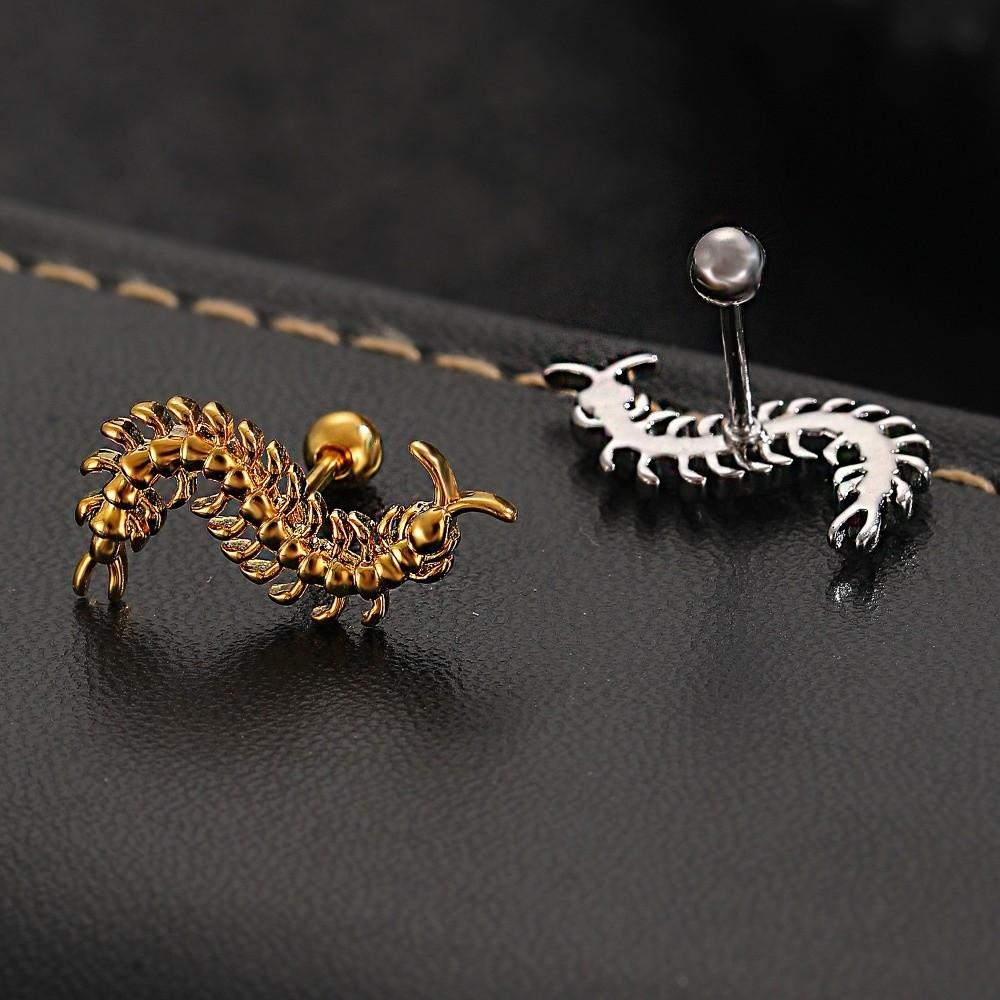Unique Design Centipede Cartilage Jewelry Stainless Steel Insect Piercing Ring Brooch Halloween