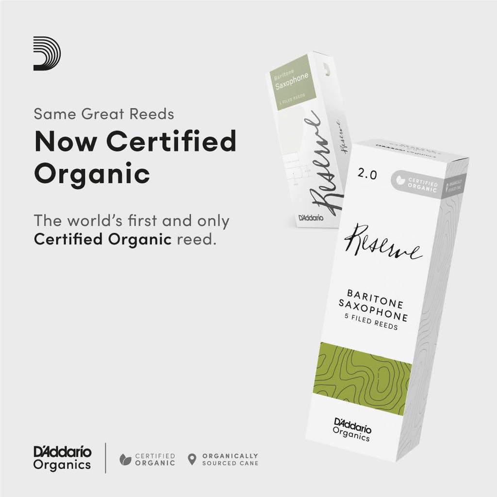 WoodWinds Reed for Baritone Saxophone USDA Organic Certified RESERVE ODLR0535 Pack of 5 D'Addario D'Addario [Hardness 3.5] []