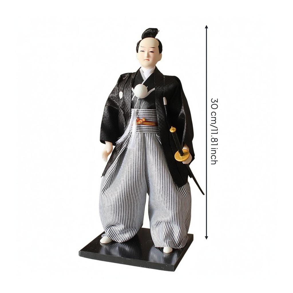 Cloth Doll Samurai Warrior Ornament Handmade Japanese Style Figurine with Glossy