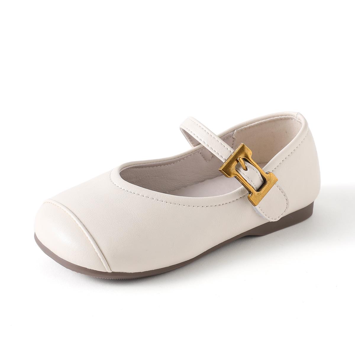 2026 Red Dragonfly Spring Kids Fashion Casual Black & White Leather Shoes with Metal Buckle 31 бежевый