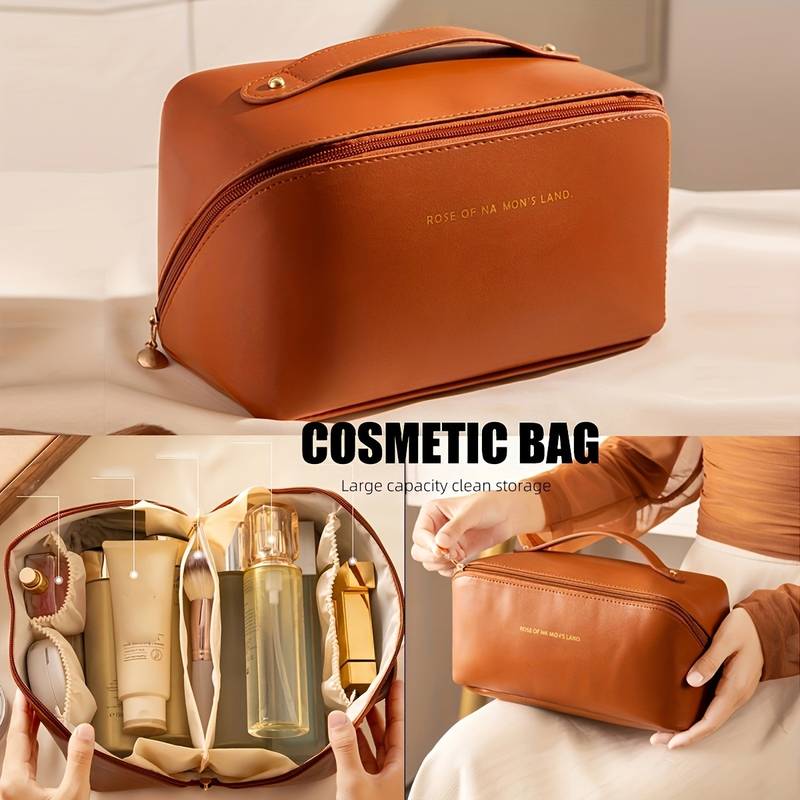 Große modische Reise-Kosmetiktasche aus Leder für Damen, Kosmetik-Organizer, Make-up-Tasche mit hoher Kapazität, Aufbewahrungstasche für Damen-Make-up-Box
