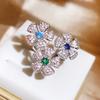 925  New Full Set Flower Ring For Women Fashion Plated 18K Elegant Brilliant Ring Party Wedding Jewelry Gift