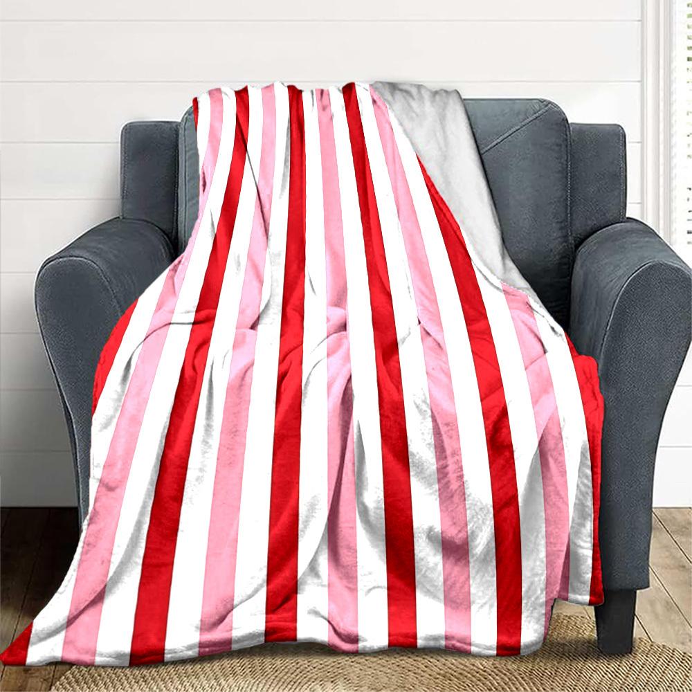 1pc Red Stripes Blanket Warm, Cozy, And Soft, Suitable for Sofas, Beds, Cars, And Office Use.Perfect for Camping And Travel, Making It a Great Gift fo