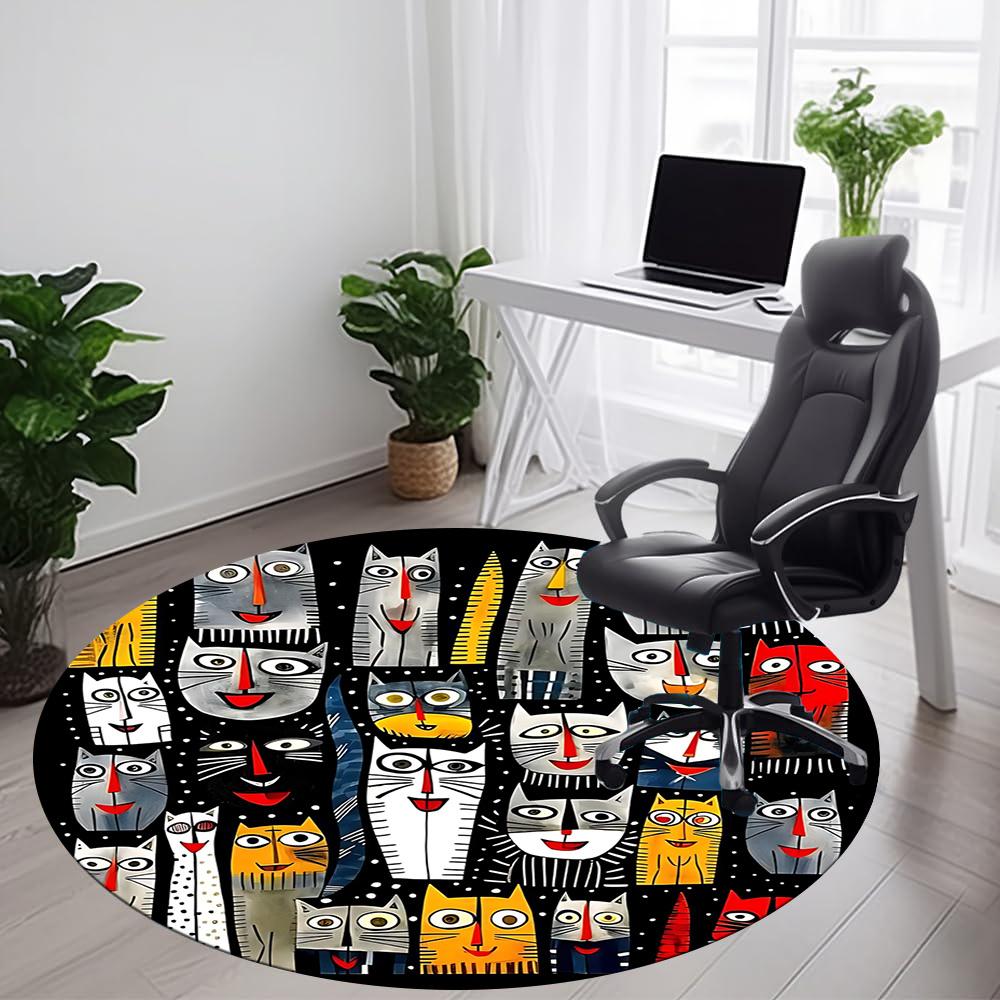 1pc Cat Party Office Round Area Rug, Indoor Mat Suitable ForOffice, Under Office Chairs Bedroom Living Room Home Decor, Room Decot149