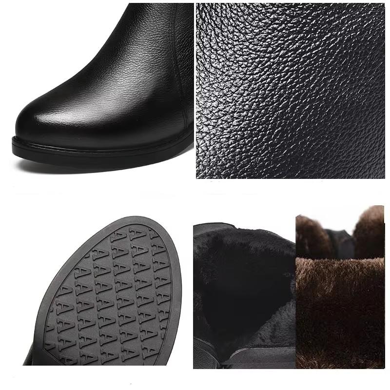 Fashion GKTINOO Women Ladies Female Mother Genuine Leather Mid Calf Boots Shoes Winter Plush Fur Warm Botas Zipper Plus Size Non-Slip