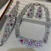 New Jewelry Set Full Of Zirconium Heavy Industry Exaggerated Fashion Banquet High-End Colored Treasure Necklace Earrings