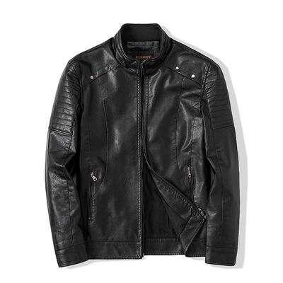Men's Stand-up Collar Youth Zipper Casual Velvet Leather Jacket Men's Handsome Jacket New In Autumn and Winter