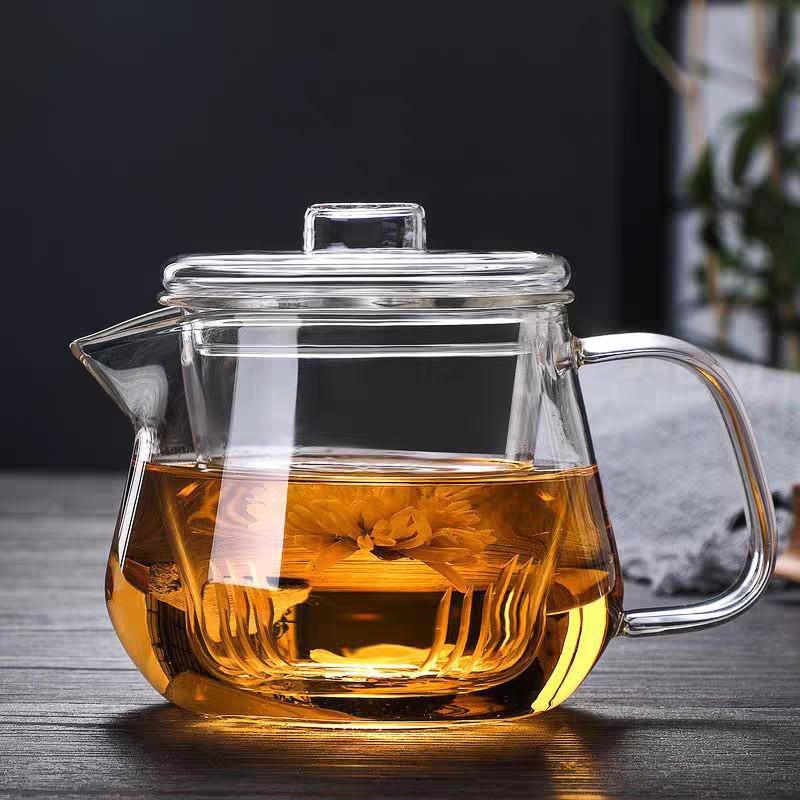 Thickened High-Temperature Resistant Floral Glass Teapot with Infuser for Tea Brewing - Penguin Design. 600ml