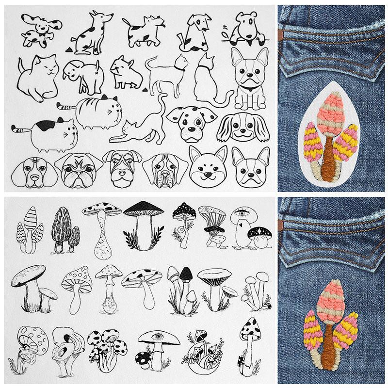 DIY Water Soluble Embroidery PatternWash Away with Pre-Printed Pattern Designs Stencils Transfers for Hand Sewing Lover Beginner