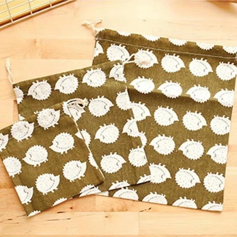 Small Fresh Printed Cotton Hemp Travel Storage Bag Bundle Pocket Drawstring Bag Clothes Storage and Organizing Bag Dustproof Bag