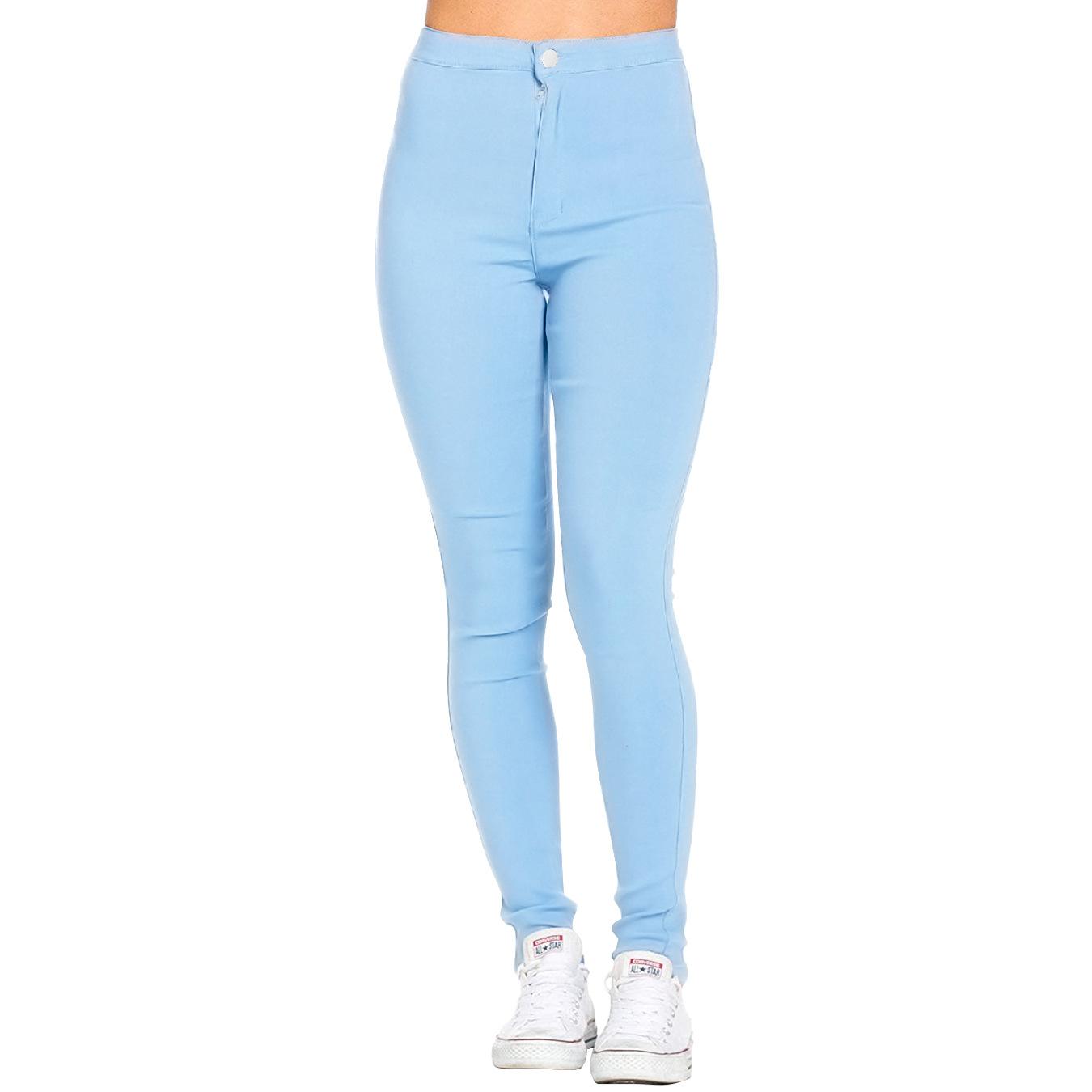 

Женские обтягивающие удобные эластичные рабочие брюки с высокой талией, облегающие брюки без застежек для работы M светло-синий