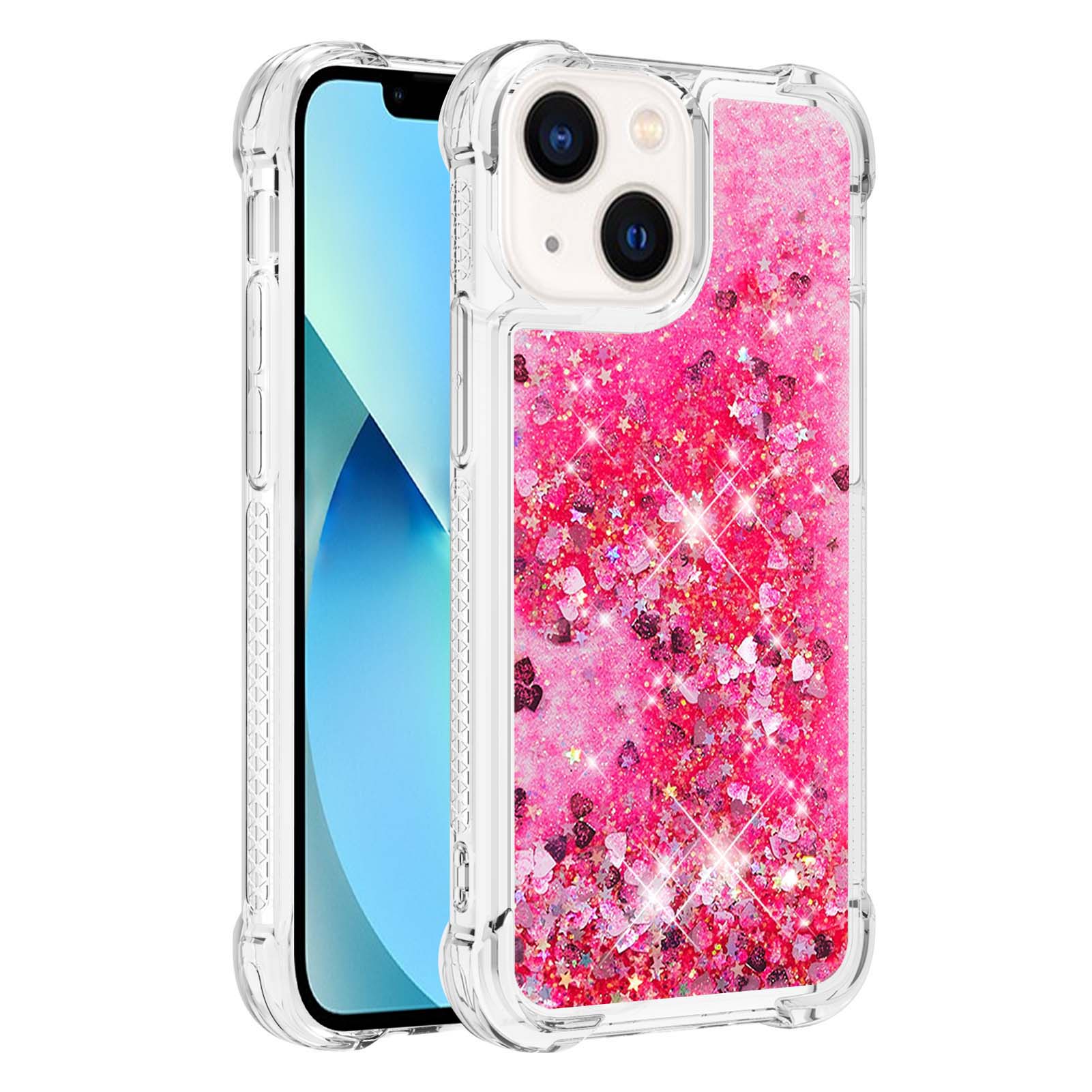 

For iPhone 15 Cute TPU Case Glitter Quicksand Shockproof Phone Back Cover Pink/Hearts