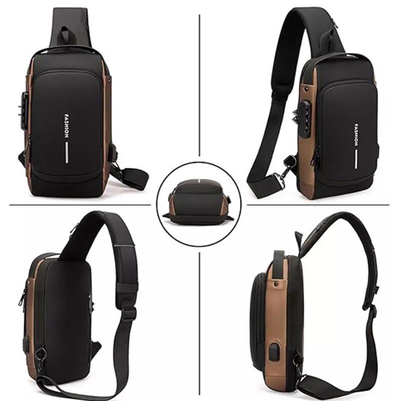 Men's Crossbody Bag Shoulder Sling Bag Anti-theft Lock Chest Bag With USB Port