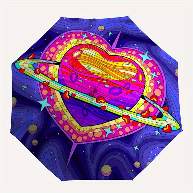 

1pc Cosmic Heart Automatic Open/close Folding Umbrella, Compact Portable Travel Umbrella, Perfect Birthday/Christmas, Cute Umbrella, Durable