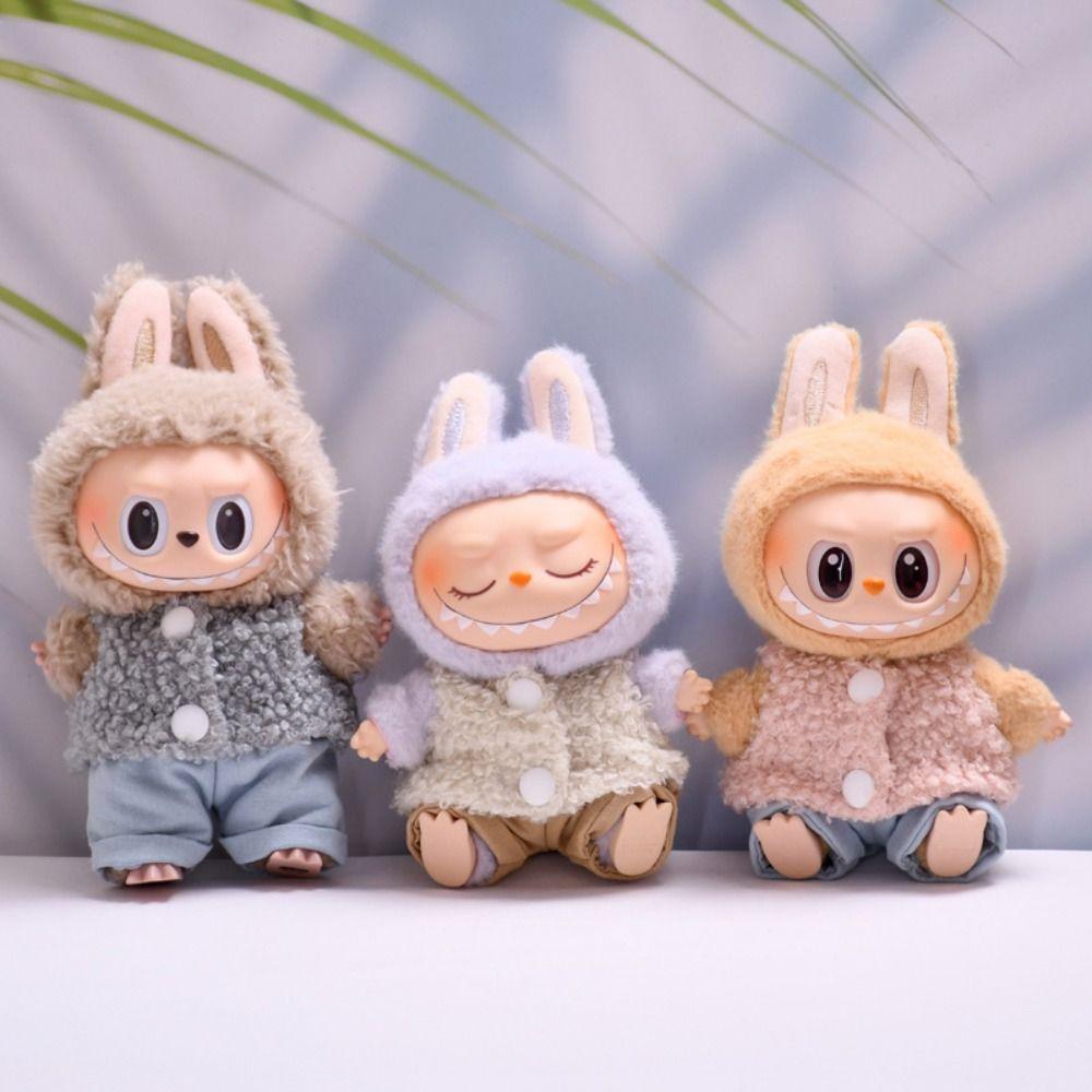 

Curly Vest Sitting Labubu Time Cloth Sweatpants 17cm Plush Dolls Clothes Kids Girls Toys Style 3