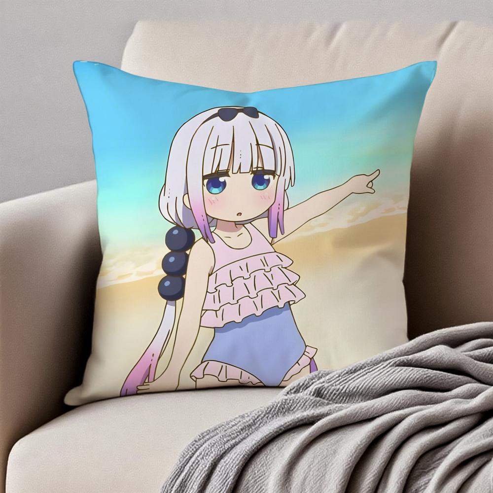 Cute Anime MMiss Kobayashis Dragon Maid Cushion Cover Pillowcase Antidustmite Invisible Zipper Short Plush Sofa Cushion