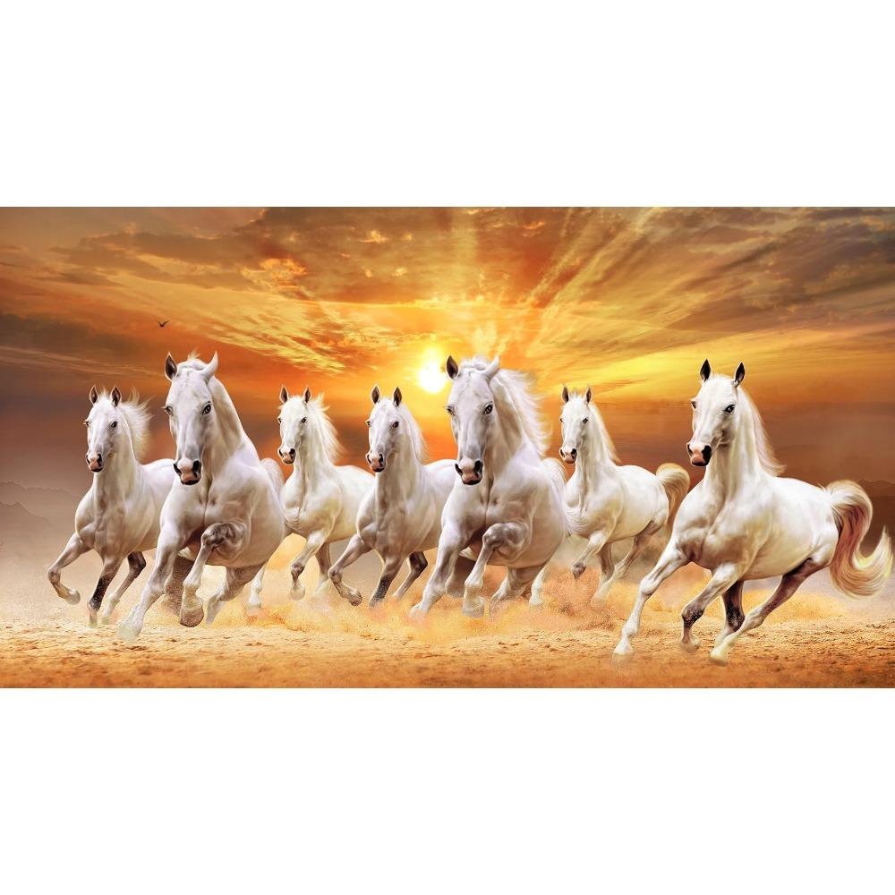 7 White Running Horses Canvas Painting Animal Posters and Prints Wall Art Picture