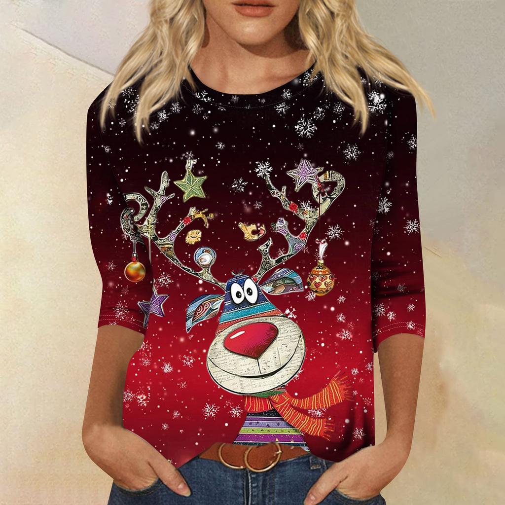 Women's Round Neck Tops Cotton Women's Casual Fashion Floral Print Long Sleeve O-Neck Pullover Top Blouse