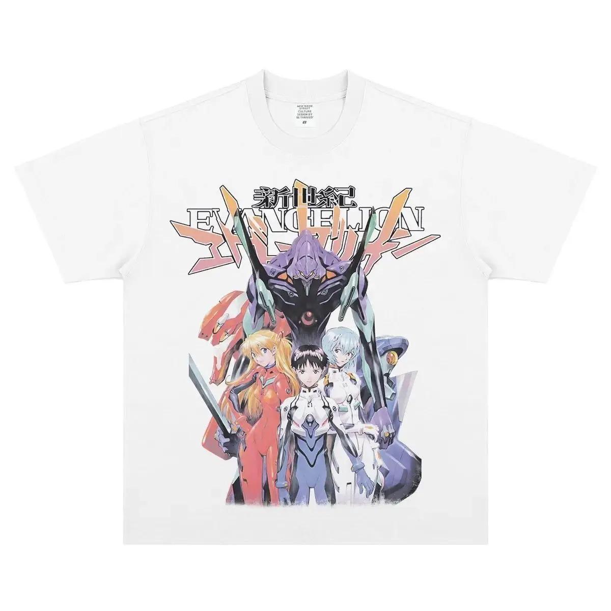Футболка оверсайз с главными персонажами Neon Genesis Evangelion и Евой-01, унисекс, уличная одежда в стиле аниме про мехов, повседневная футболка с коротким рукавом, 100% хлопок 4XL