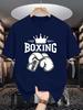 Unisex Crew Neck Short Sleeve Tee Boxing Crown Gloves Graphic Print Soft Cotton Loose Summer Casual Male Daily Streetwear Basic Top