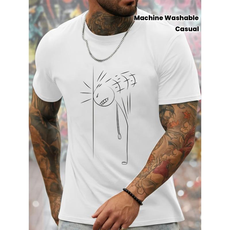 

Модная мужская футболка с круглым вырезом, европейский размер, с уникальным геометрическим принтом - Повседневная, дышащая, можно стирать в машине S белый