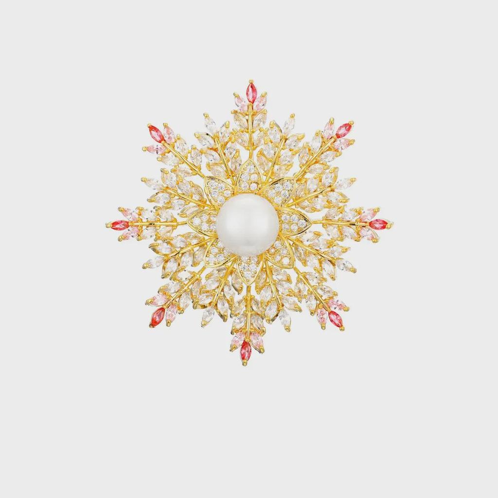 Luxurious South Korean Snowflake Brooch with Zircon Inlaid Diamonds – Elegant Corsage Pin for Suits and Coats.