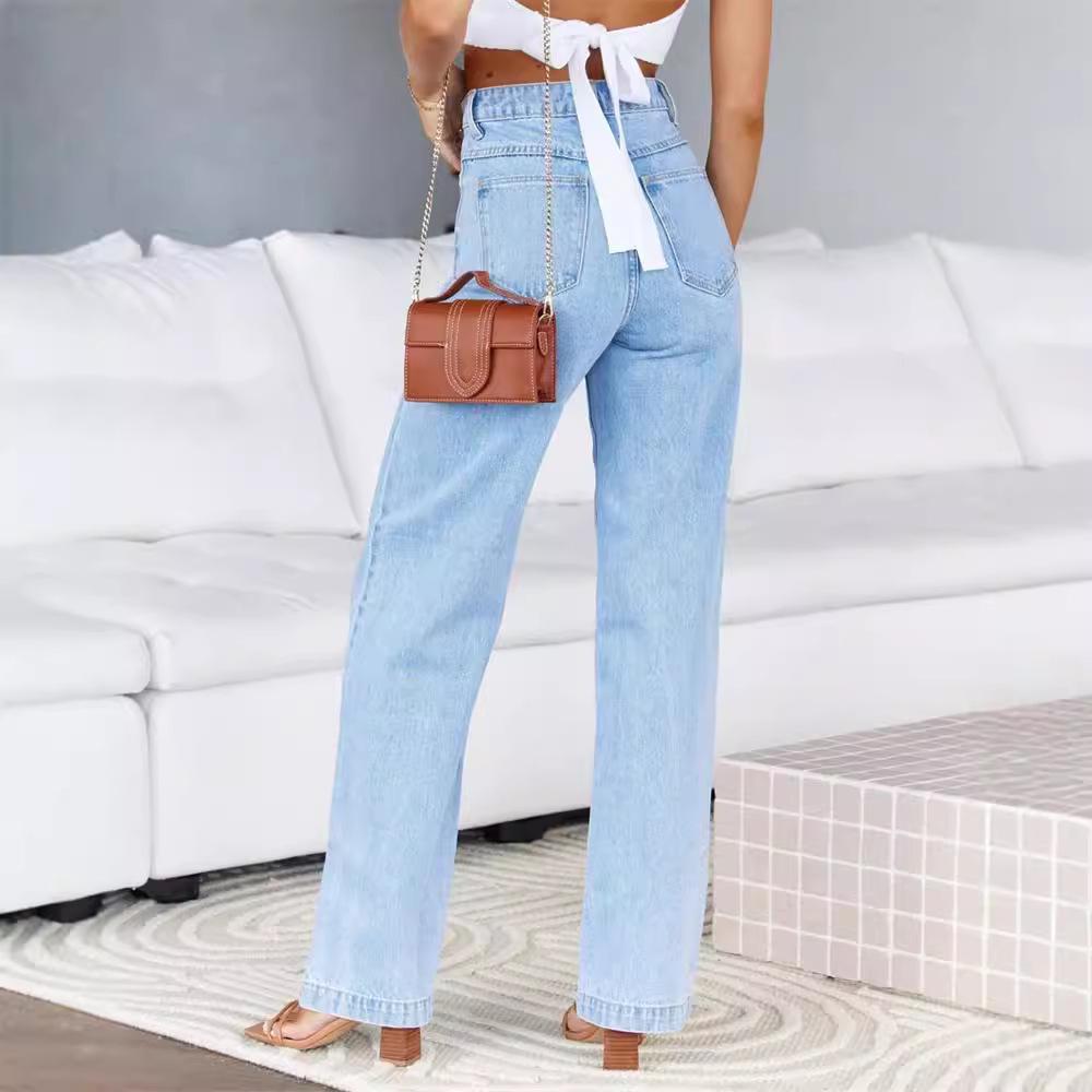 2025 Women's Commuting Wide-Leg Jeans: Washed Elastic European-American Style