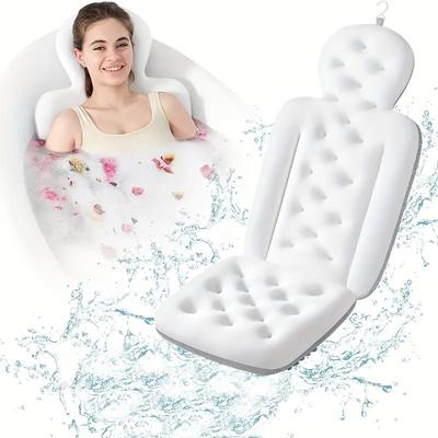Luxusní bílý polštář do vany, Měkká a prodyšná ergonomická podložka na sedadlo vhodná pro domácí nebo hotelové použití, Bílý design s opěrkou hlavy a područkami