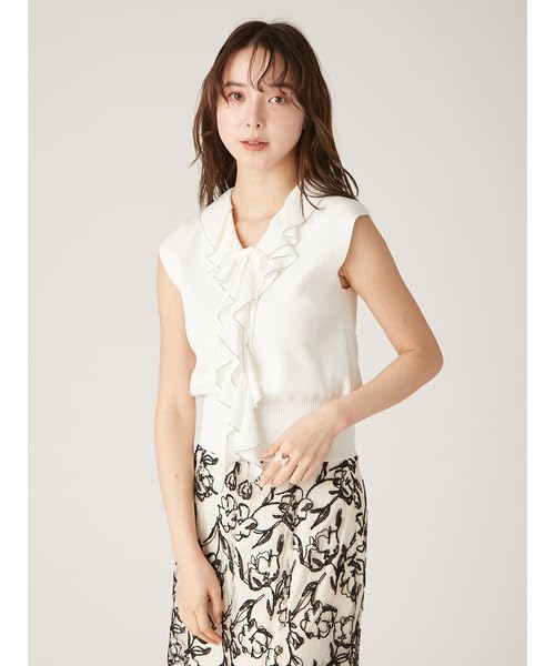 Lily Brown Ruffle Detail Bowtie Knit Top White Women's (LWNT252001)