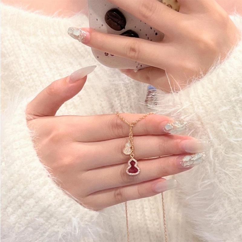 S925 Sterling Silver Gourd Necklace: Women's Chinese Style Red Agate Tassel Pendant Chain