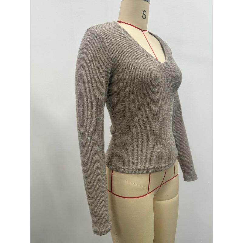 Women S Ribbed Knitted Long Sleeve V Neck Slim Fit Comfortable Sweater