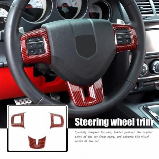 Red Carbon Fiber Steering Wheel Moulding Cover Trim For Dodge Challenger 2009-14