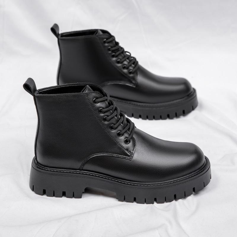 men's casual platform boots black autumn winter shoes cowboy original leather boot party prom dress lace-up ankle botas zapatos