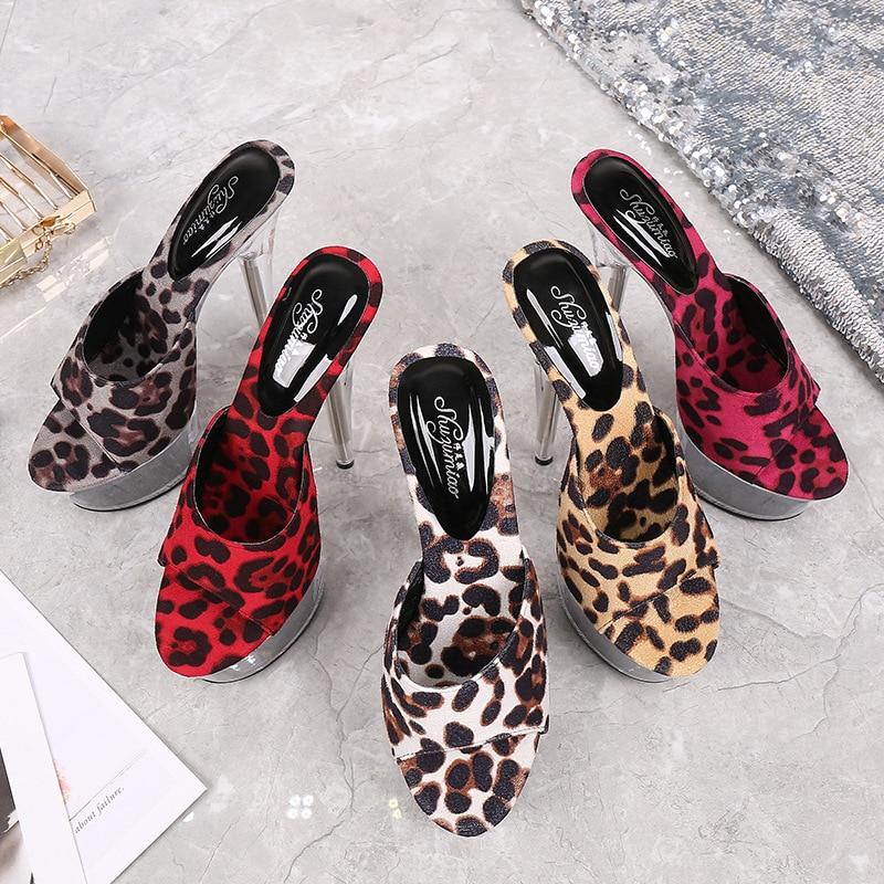 Ladies Stiletto Shoes Sexy Catwalk Model Leopard Print Crystal Shoes 190 Series 15cm Heel 4.5cm Platform LFD