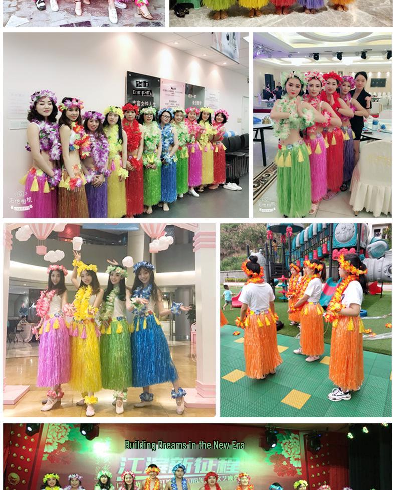 80cm Thick Flowing Grass Skirt Set: Eight-Piece Hawaiian Seaweed Dance Outfit for Adults
