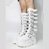 Fashion Womens Knee High Boots Fashion Gothic Boots Metal Buckle Punk Boot Height Increasing Platform Boots Women Motorcycles Boot Botas