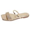 New Glitter Slides Flat Shoes Female Woman's Slippers Low Square Toe Big Size Jelly  Summer Fabric Rome Rubber Crystal Sequined