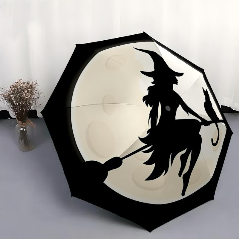 1pc Witch Moon Automatic Folding Umbrella, Lightweight Retractable Compact Travel Umbrella, 8-Rib Sturdy Frame035