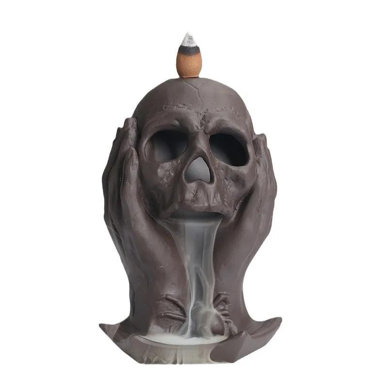 1pc Purple Clay Backflow Incense Burner Skull Head Incense Holder Creative Halloween Decorations Home Decor (Without Incense)