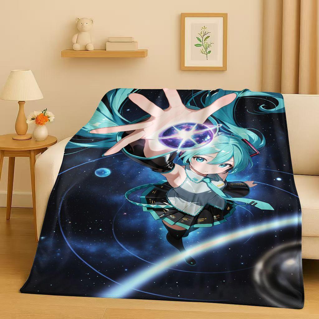 Manta de Franela Kawaii 3D de M MIKU, Dibujo Animado Musical para Niña, Manta de Felpa Ultra Suave y Cálida para Hogar, Dormitorio, Cama, Sofá, Regalo para Niños