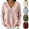 Pull Boutonné Col V Couleur pour Femme, Haut Tricoté Élégant Polyvalent pour Superposition Casual