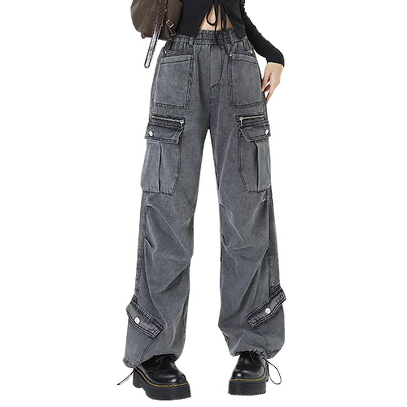 UNIFREE Washed Vintage Straight-Leg Cargo Jeans M