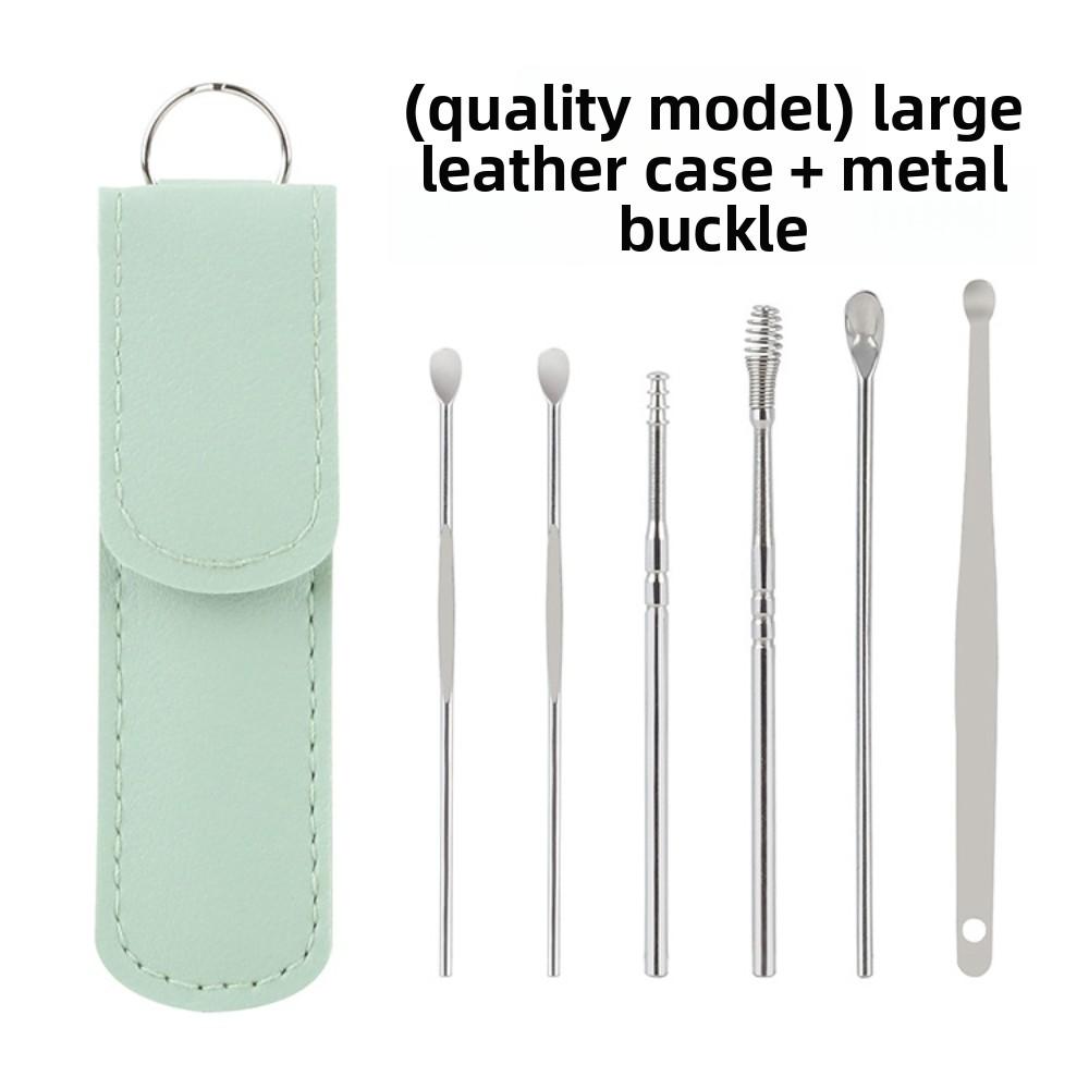 6-Piece Stainless Steel Earwax Remover Set with Leather Case