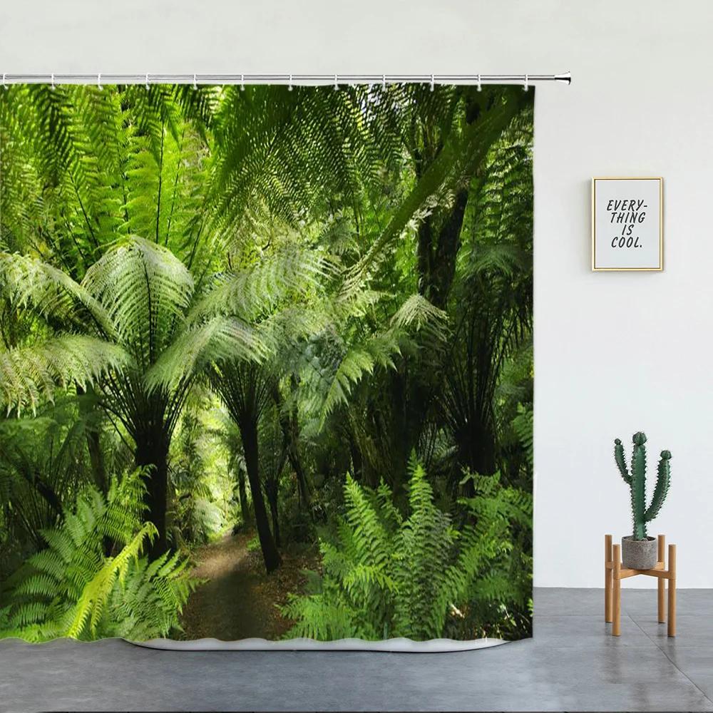 Tropischer Regenwald Landschaft Duschvorhänge Wald Wasserfall Schöne Naturszenerie Luxuriöse Badezimmer Dekoration Bildschirm Mit Haken