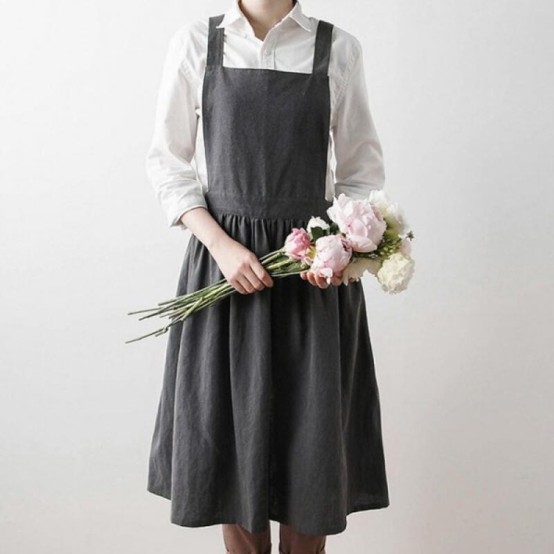 Washed cotton one-piece apron flower shop cafe Charcoal